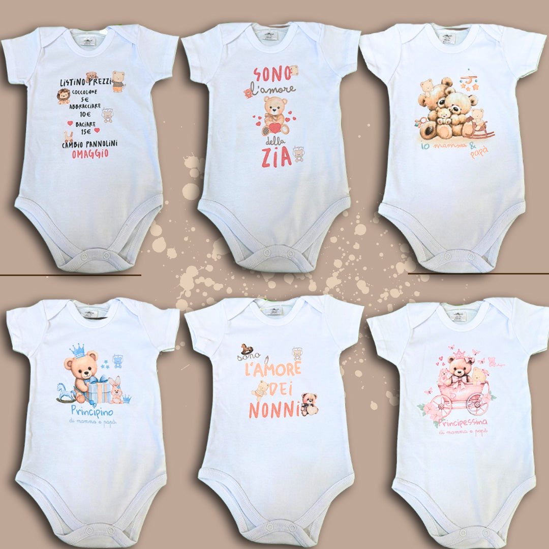 Ciliegina Bodino Manica Corta Cotone Costina STAMPATO BODY NEONATO