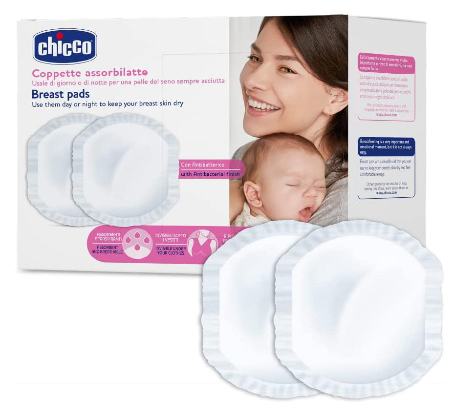 Chicco Breast Pads With Antibacterial, White, 60 Units Pack Of 1