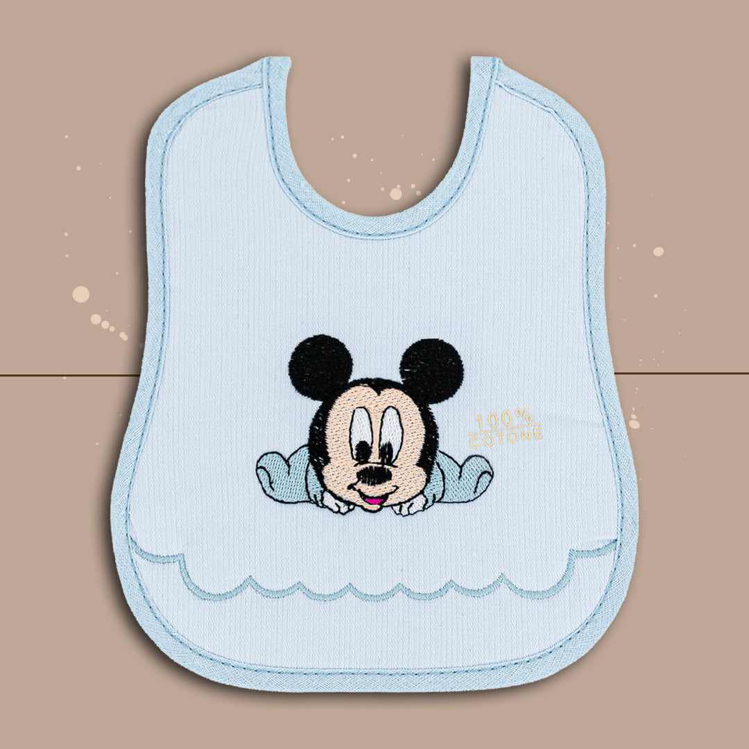 Bib Marilisa Topolino/Mickey Mouse in Pure Embroidered Cotton