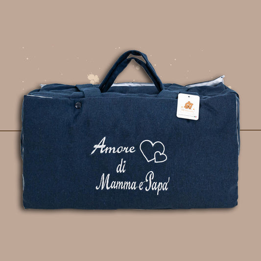 Marilisa® Borsone Maternità Stoffa Ricamato "Amore di Mamma&Papà" Blu