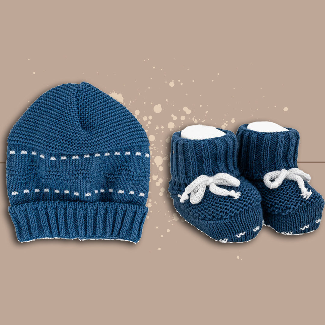 La Rocca Set cappellino e scarpette maschietto neonato lana-cotone , blu