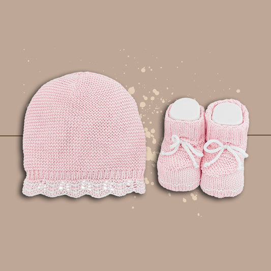 LaRocca Set Cappellino e Scarpette Neonata,Rosa