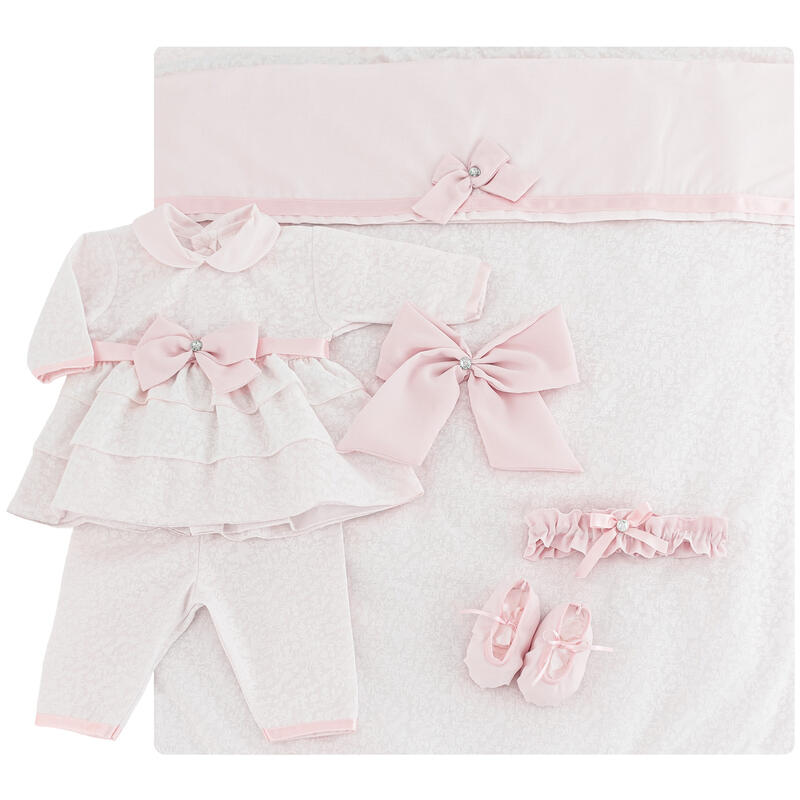 Corredino Nascita BabyChic Fiocco Completo Estivo Femminuccia color Bianco-Rosa