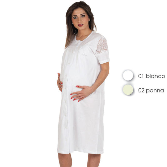 Chemise de nuit de maternité à demi-manches avec dentelle Mamina