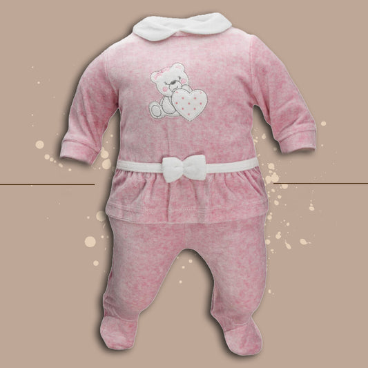 I Batuffolini Completino 2 Pezzi Ricamato HeartBear,Ciniglia,Rosa