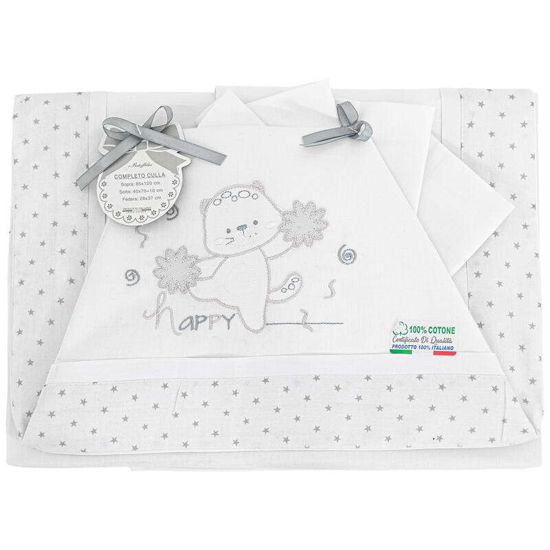 I Batuffolini® Lenzuolino Culla 3PZ "HappyBear" Grigio