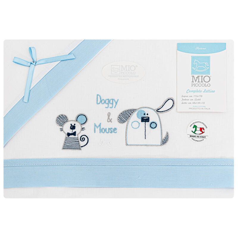 MioPiccolo® Lenzuolino Lettino 3PZ "DoggyMouse" Cielo