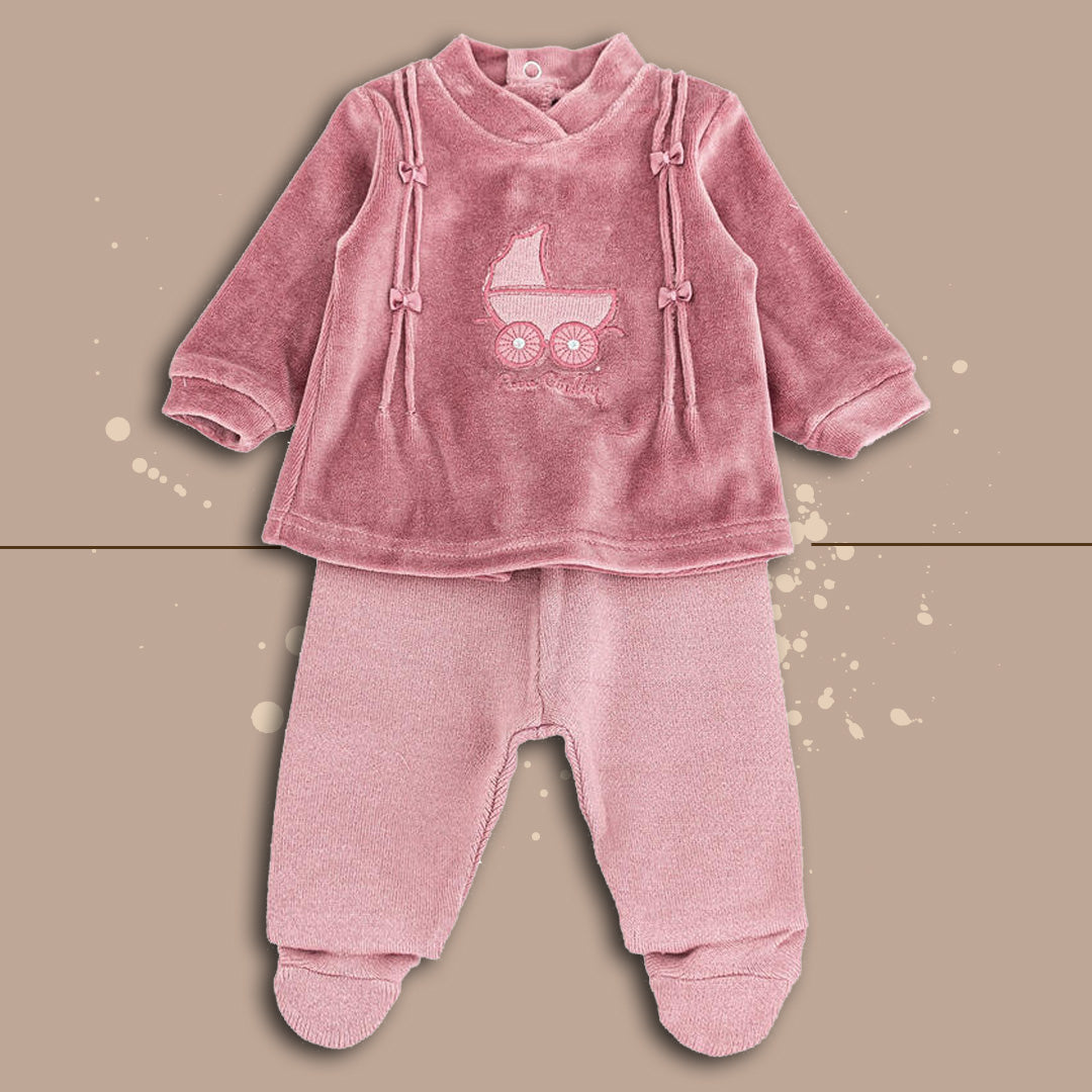 Completino 2 Pezzi Pierre Cardin Neonata Femminuccia Ciniglia BabyCot,Rosa Antico