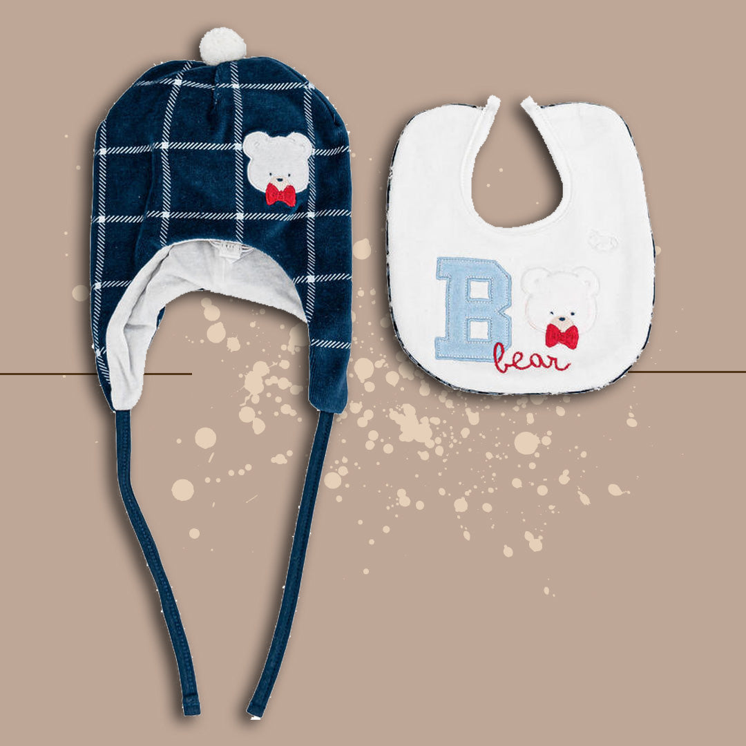 MioPiccolo Set Cappellino e Bavetta B-Bear,Ciniglia,Cielo-Blu