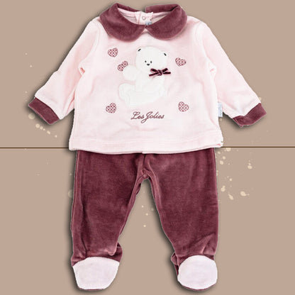 LesJolies Completino 2 Pezzi BearInLove,Rosa-Cipolla,Ciniglia