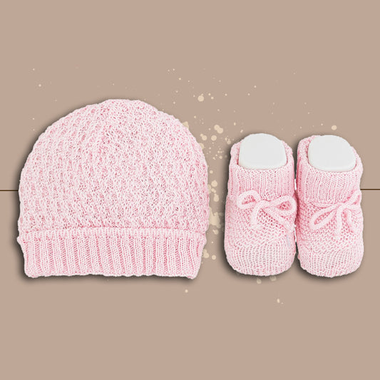 LaRocca Set cappellino e scarpette neonata femminuccia cotone-lana , rosa