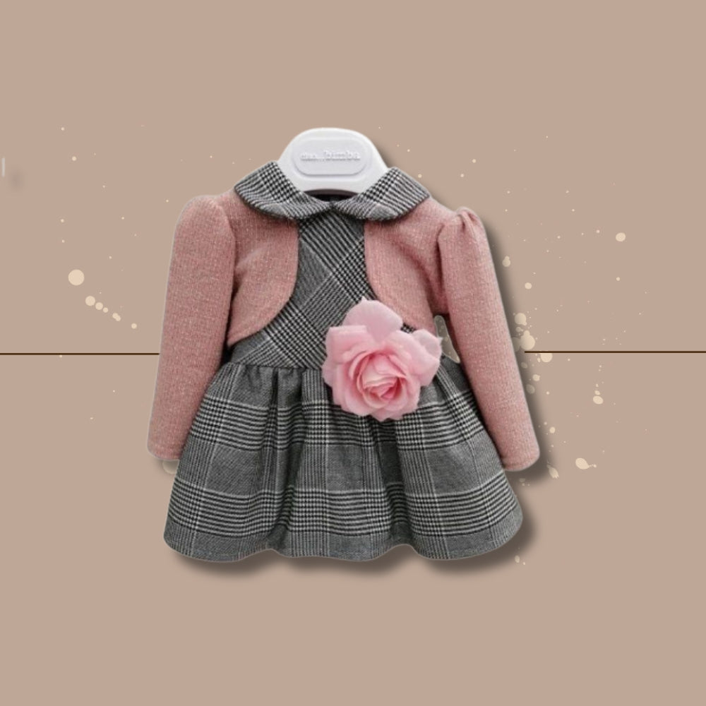 CiaoBimba Vestina Natalizia Con Bolerino e Applicazione Fiore,Grigio-Rosa