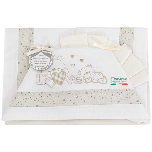 I Batuffolini® Lenzuolino Lettino 3PZ "LoveBear" Tortora