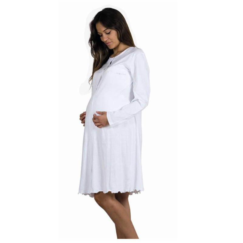 Mamina Camicia da Notte Manica Lunga Premaman Cotone Z9130,Bianco