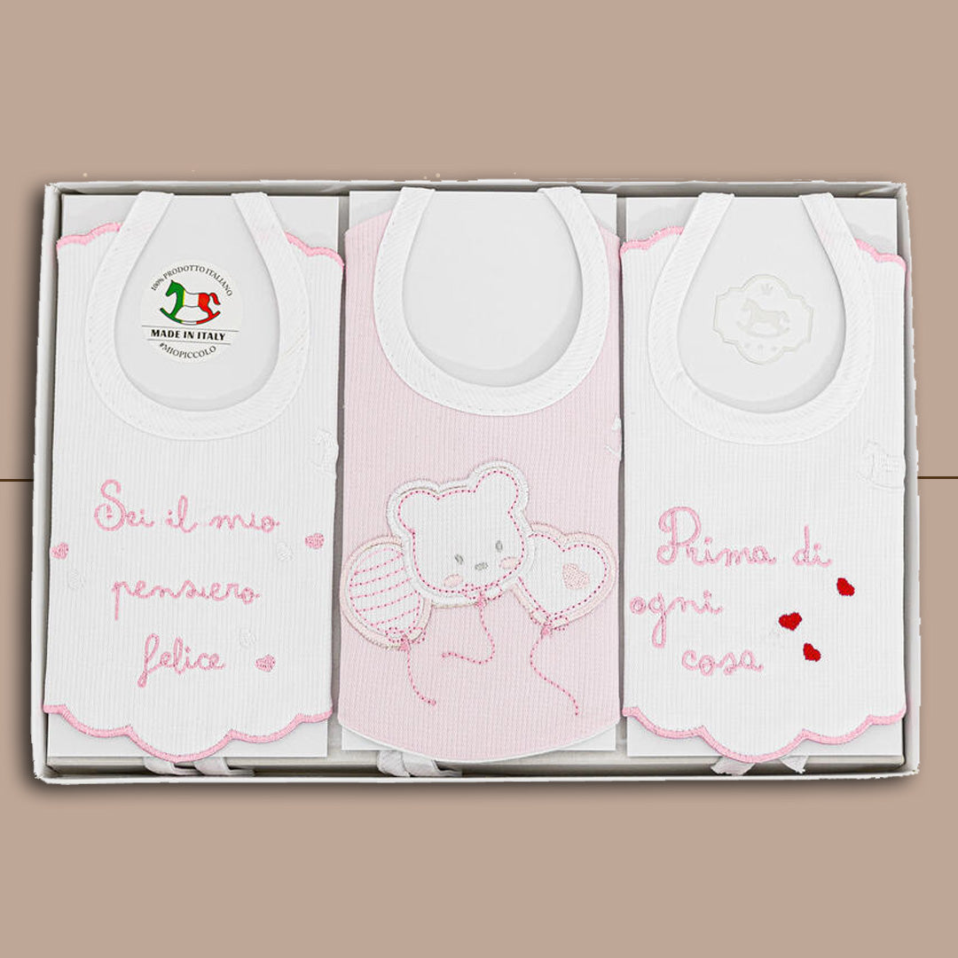 MIOPICCOLO Bavette Ricamate HappyBear,Scatola 3PZ ,Femminuccia