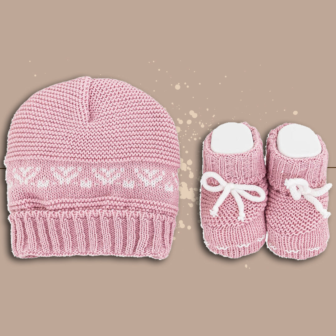 La Rocca Set cappellino e scarpette neonata femminuccia invernale in misto lana,rosa antico