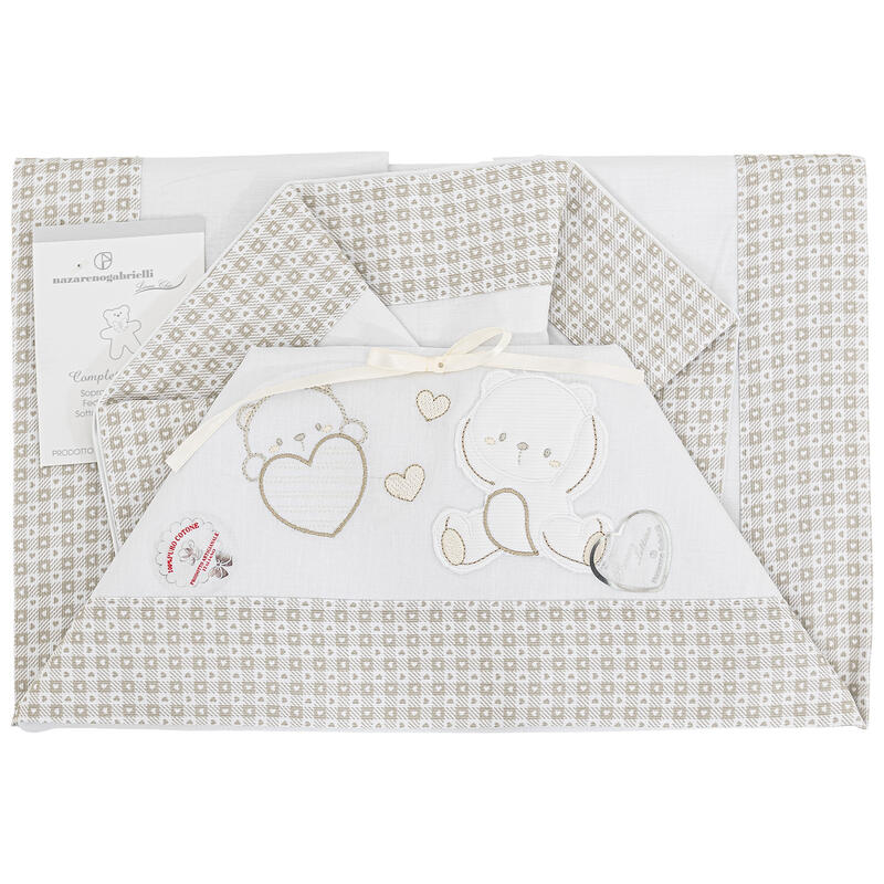 Nazareno Gabrielli® Lenzuolino Lettino Ricamato 3PZ "BearInLove" Panna