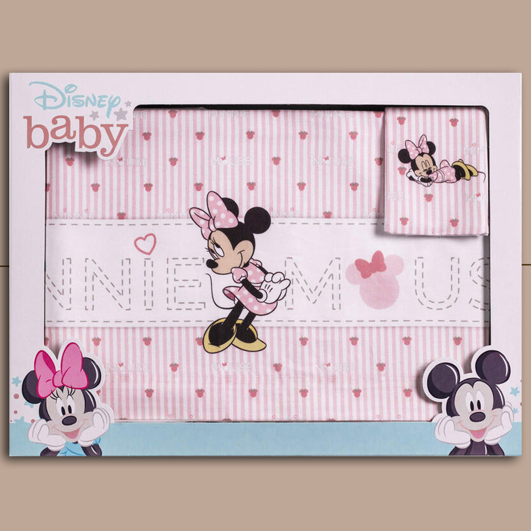 DisneyBaby Set Lenzuolo Lettino 3 Pezzi MinnieMouse Love,Rosa