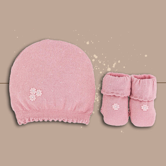 Caveja® Scarpetta + Cappello "Fiorellini" Color Rosa