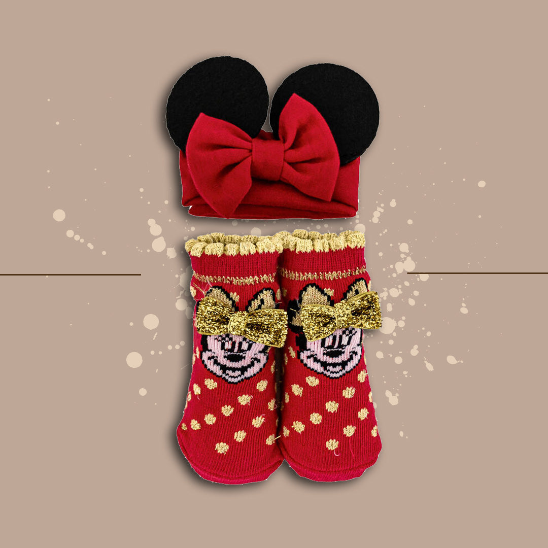 Disney® Set Natalizio Calzino e Fascetta "MinnieGold" Rosso