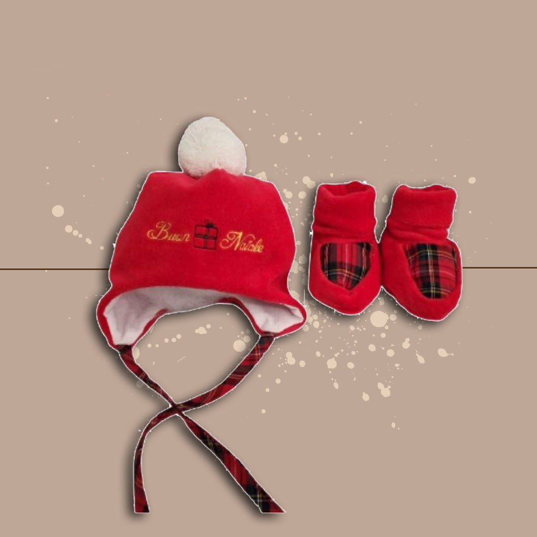 Ellepi Set Cappellino e Scarpina Natalizia,Rosso