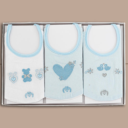 Melanie Box 3 Bavette Neonato Fantasie in Puro Cotone,Bianco-Cielo