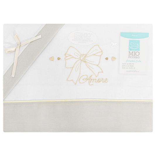 MioPiccolo® Lenzuolino Culla 3PZ "FioccoAmore" Panna