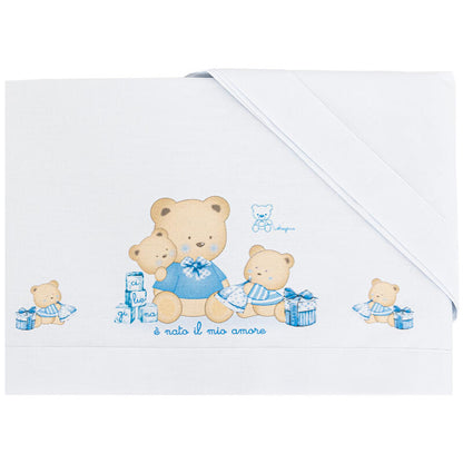 Ciliegina® Lenzuolino Culla Ricamato 3PZ "Bear-Friends" Color Cielo