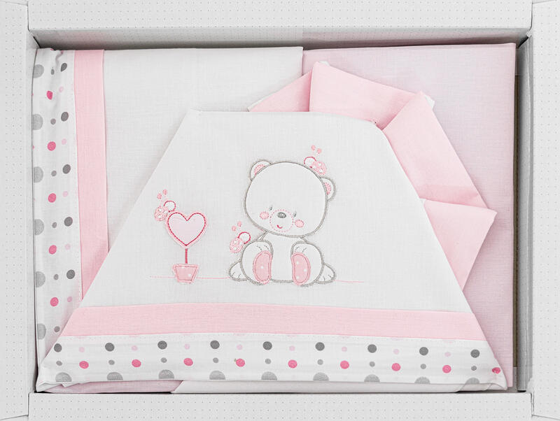 BrucoBruco® Lenzuolino Lettino 3PZ "BearHeart" Color ROsa