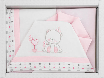 BrucoBruco® Lenzuolino Lettino 3PZ "BearHeart" Color ROsa