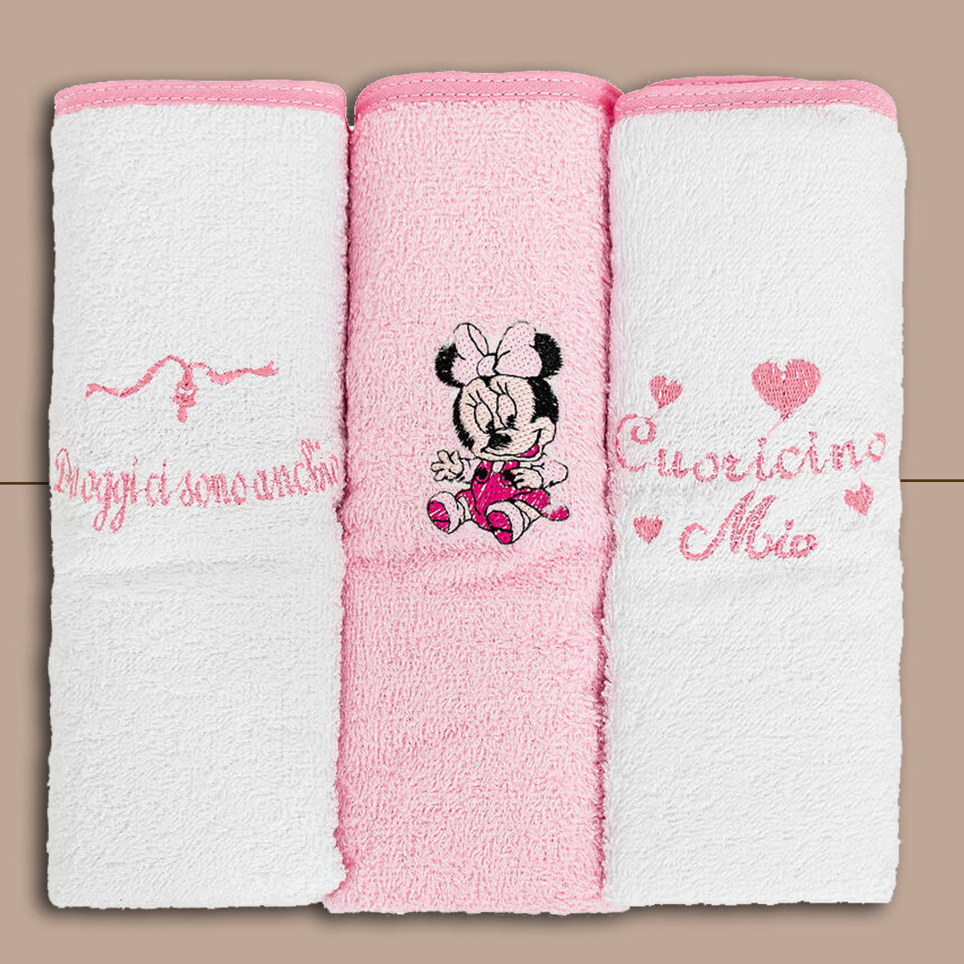 Marilisa Quadrati di Spugna Ricamati | Minnie/Mickey | 3 Pezzi Rosa Minnie