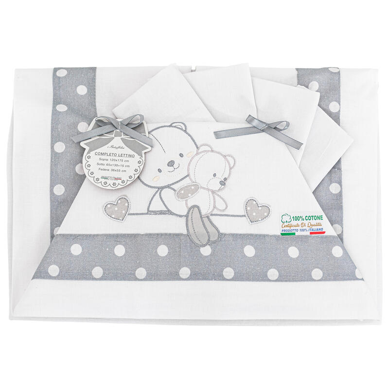 I Batuffolini® Lenzuolino Lettino 3PZ "BearS" Grigio