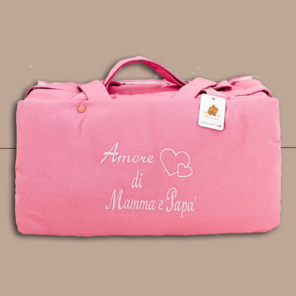 Marilisa® Borsone Maternità Stoffa Ricamato "Amore di Mamma&Papà" Rosa