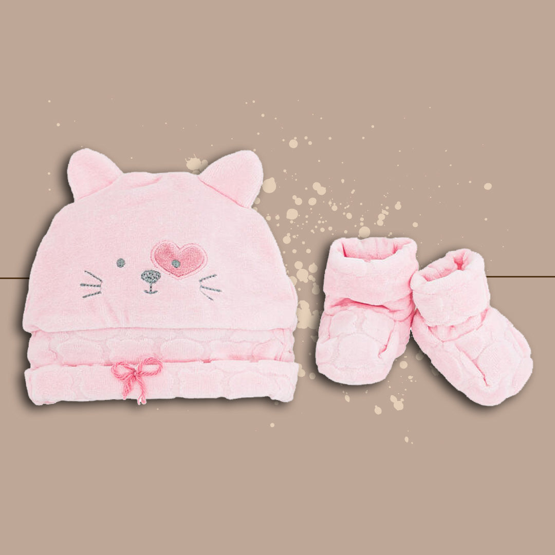 Pastello Set Cappellino e Scarpine Meow,Ciniglia,Rosa