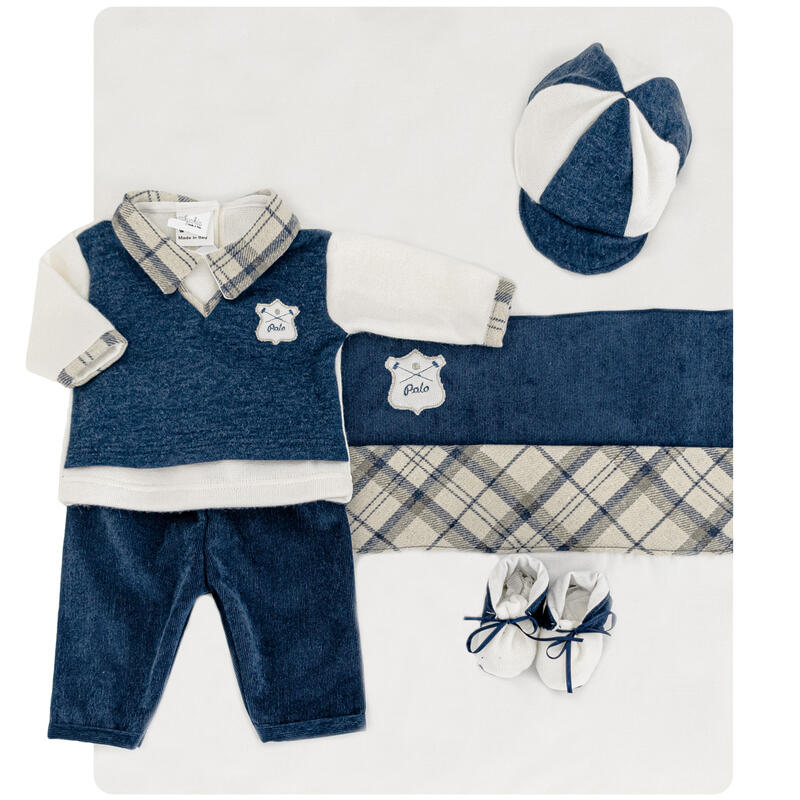 Coordinato Nascita BabyChic COLLEGE-BOY ,COMPLETO,Blu,Invernale