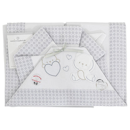 Nazareno Gabrielli® Lenzuolino Lettino Ricamato 3PZ "BearInLove" Grigio