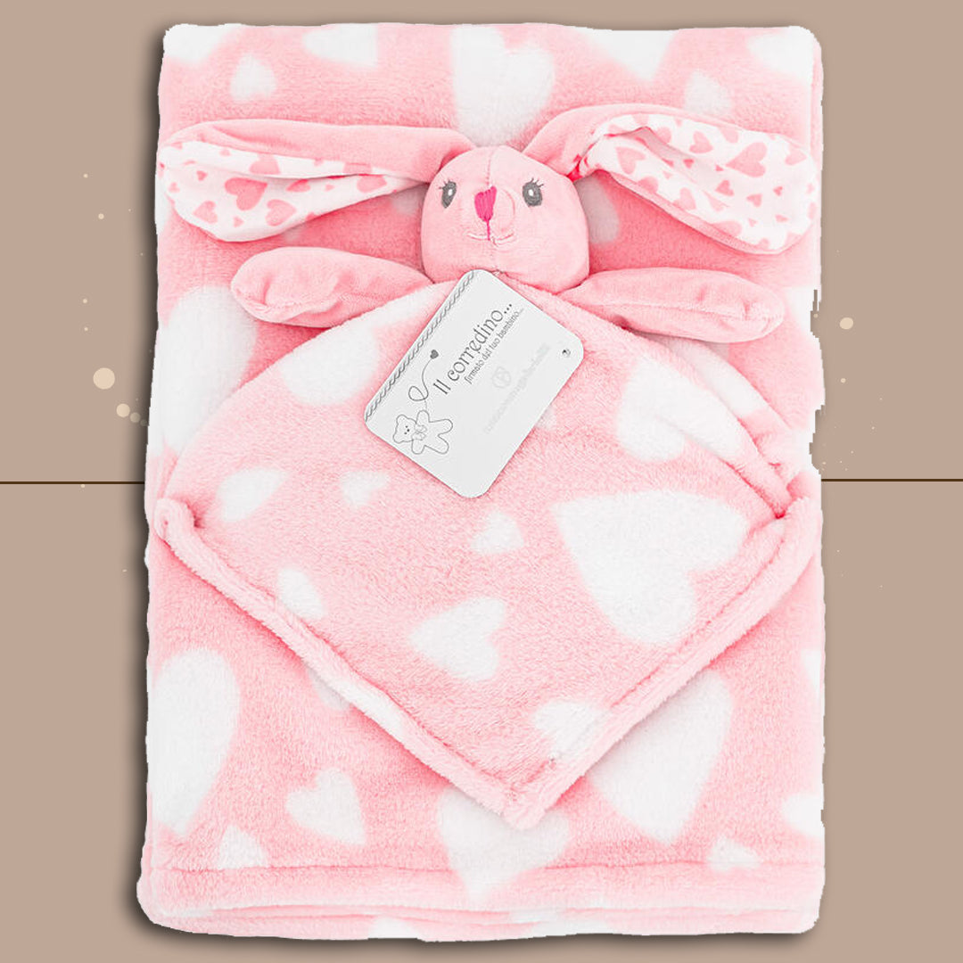 Nazareno Gabrielli® Coperta Culla Pile + DouDou "Cuoricini" Rosa