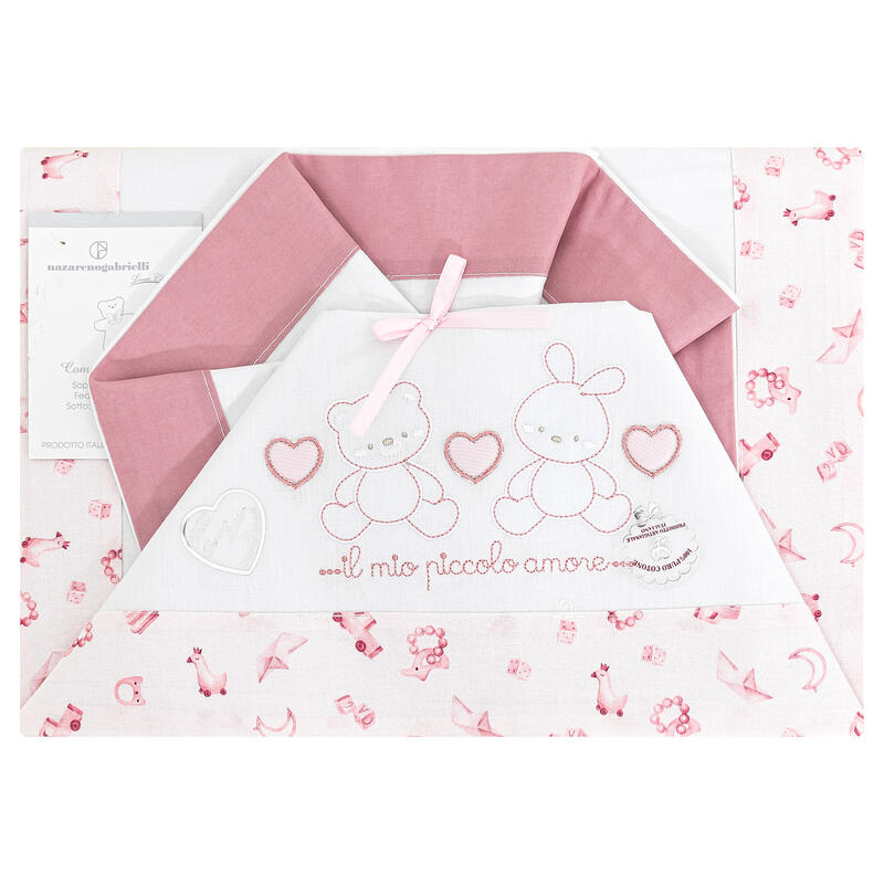 Nazareno Gabrielli® Lenzuolino Lettino Ricamato "BabyLove" Rosa