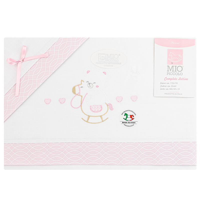 MioPiccolo® Lenzuolino Lettino 3PZ "Cavalluccio" Color Rosa