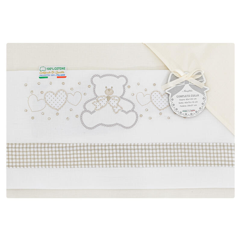 I Batuffolini® Lenzuolino Culla 3PZ "BearInLove" Panna