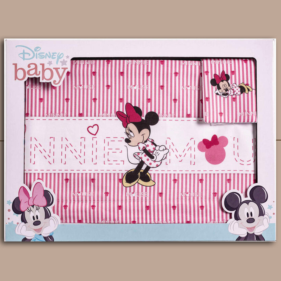 DisneyBaby Set Lenzuolo Lettino 3 Pezzi MinnieMouse Love,Fuxia