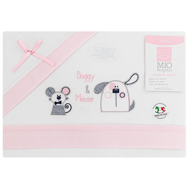 MioPiccolo® Lenzuolino Lettino 3PZ "DoggyMouse" Rosa