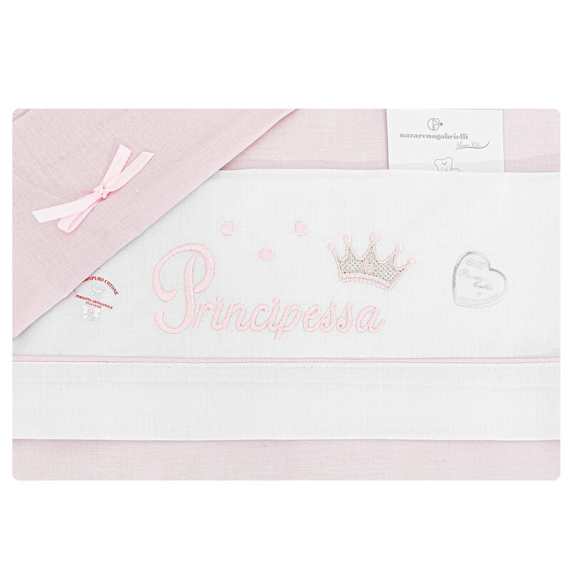 Nazareno Gabrielli® Lenzuolino Culla Ricamato 3PZ "Principessa" Rosa