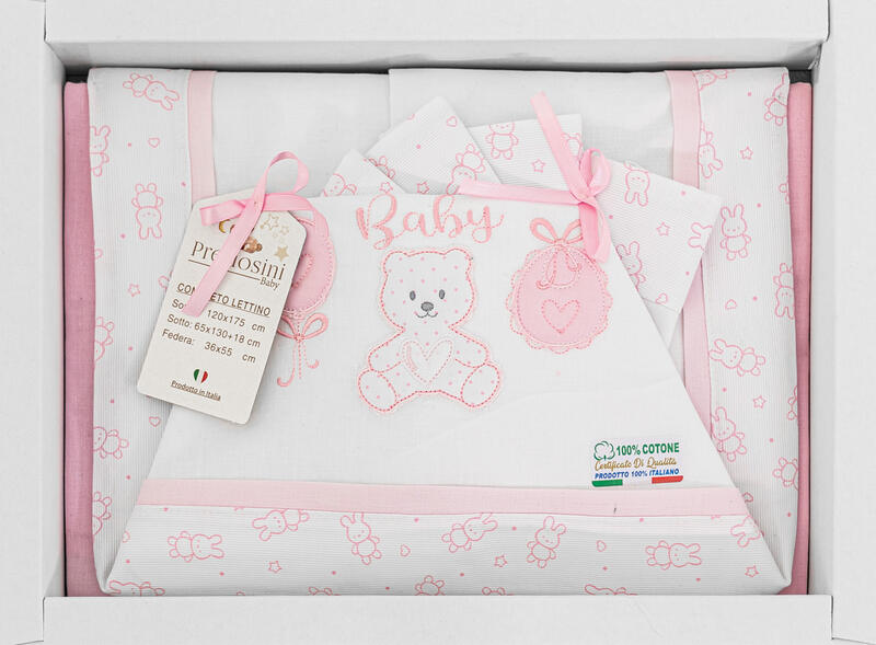 Preziosini® Lenzuolino Lettino 3PZ "Baby" Color Rosa