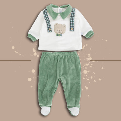 Nazareno Gabrielli® Completino "ElegantBear" Panna-Verde