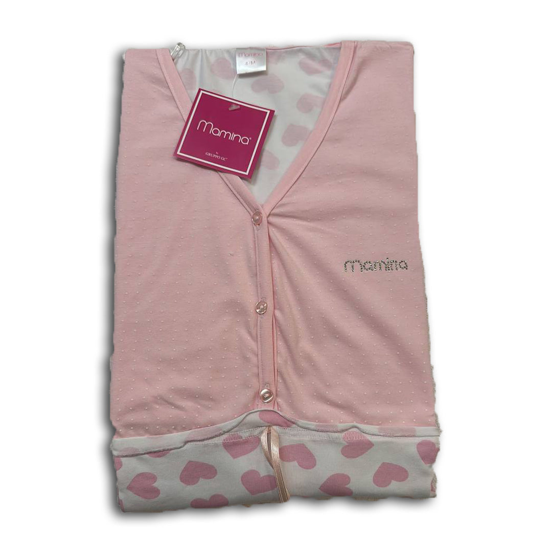 Mamina Camicia da Notte Manica Lunga Post & Premaman Cuoricini Z9180,Rosa Bianco