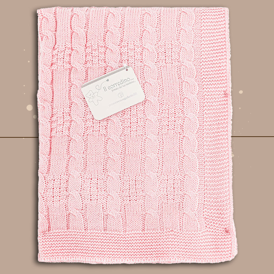 Nazareno Gabrielli® Coperta Culla Lana Smacchinata "Treccia" Rosa