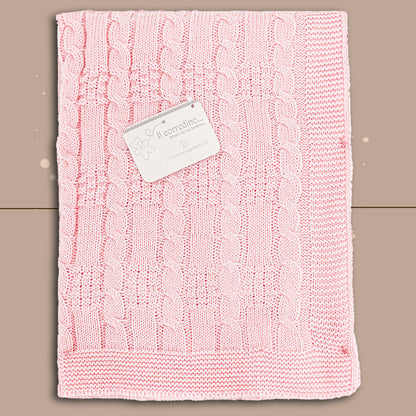 Nazareno Gabrielli® Coperta Culla Lana Smacchinata "Treccia" Rosa