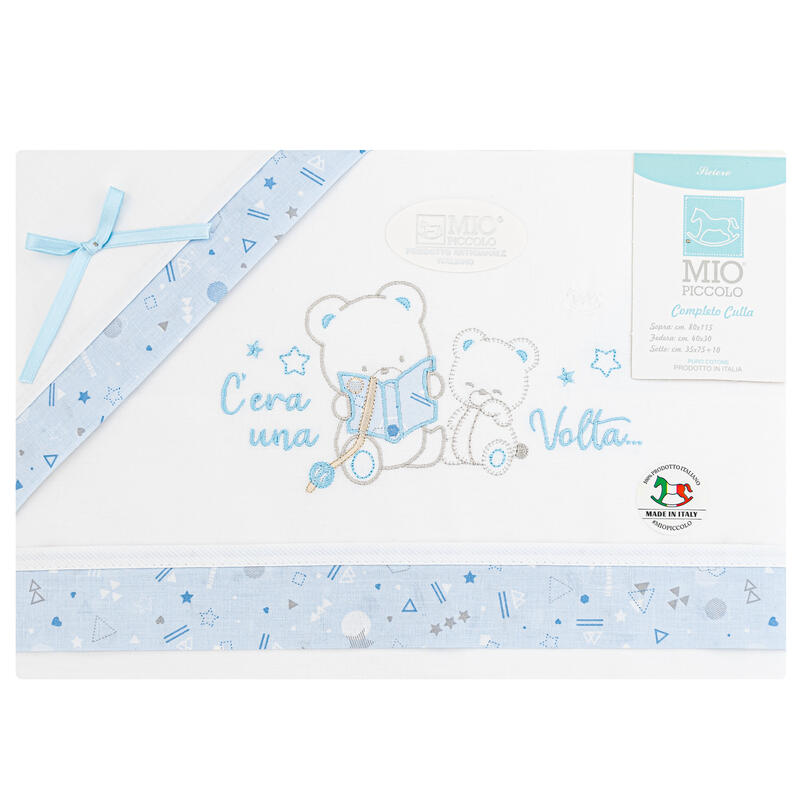 MioPiccolo® Lenzuolino Culla 3PZ "Favoletta" Color Cielo