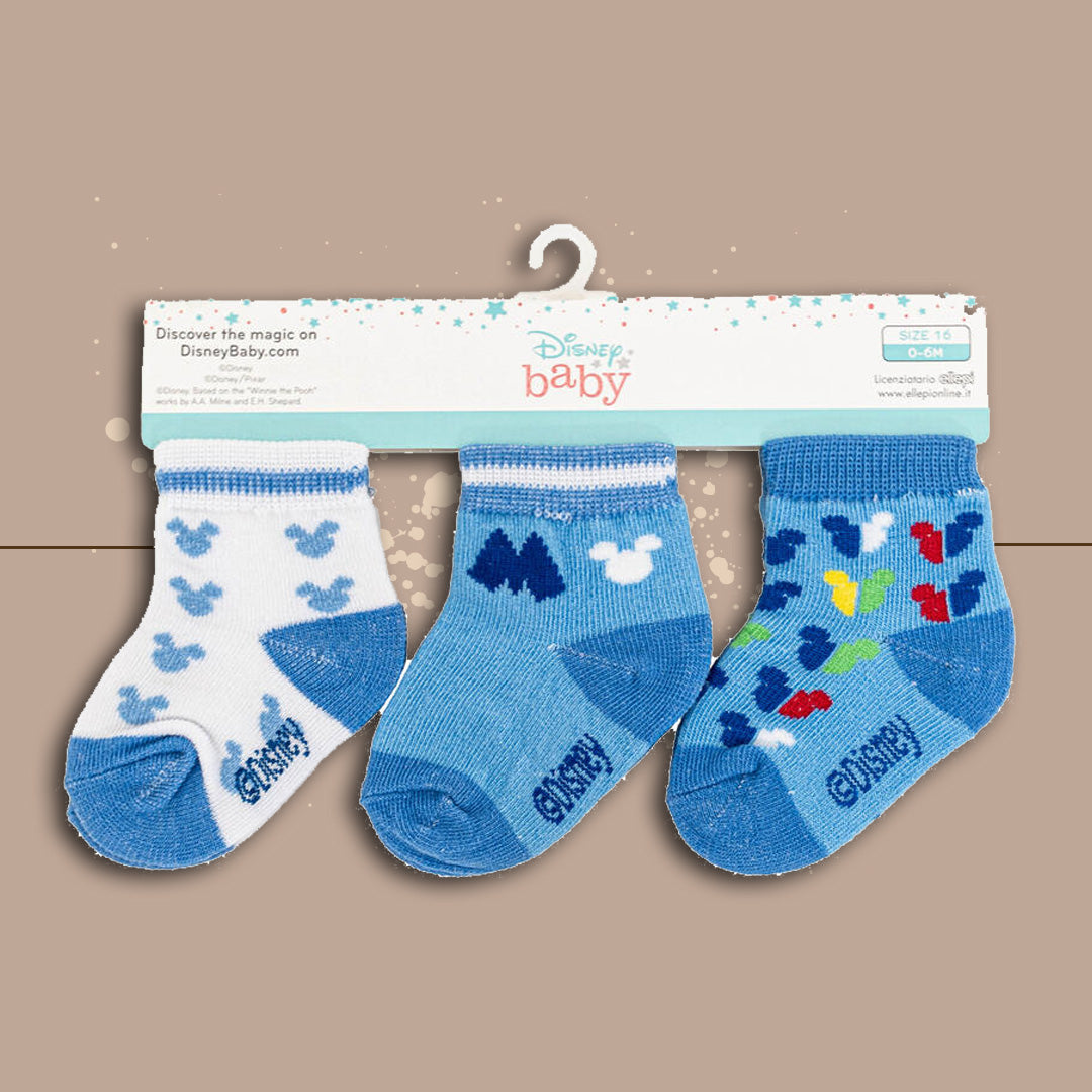 DisneyBaby® Set 3 Calzine "Mickey" Cielo-Bianco